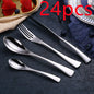 4PCS Set Black Stainless Steel Cutlery Korean Dinnerware Set Gifts Mirror Polishing Silverware Sets Scoop Knife and Fork Sets