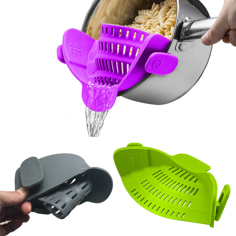 Silicone Clip-on Pot Pan Bowl Funnel Oil Strainer Creative Rice Washing Colander for Draining Liquid Fits All Pot Size