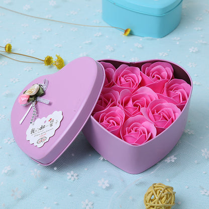 Rose Soap Flower Heart-shaped Tin Box Gift