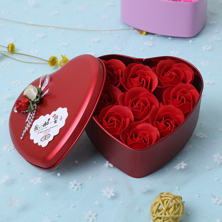 Rose Soap Flower Heart-shaped Tin Box Gift