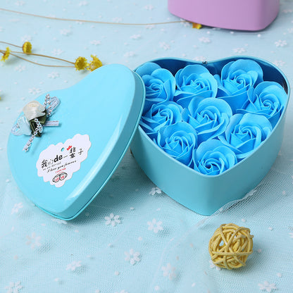 Rose Soap Flower Heart-shaped Tin Box Gift