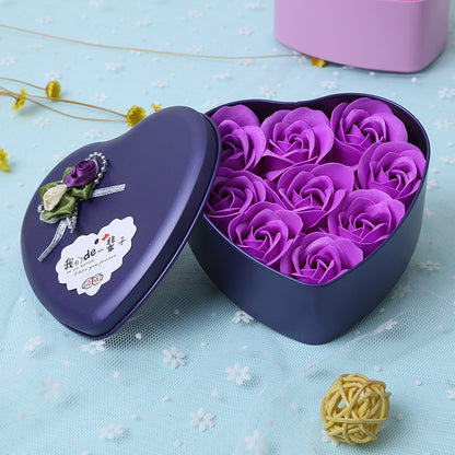 Rose Soap Flower Heart-shaped Tin Box Gift