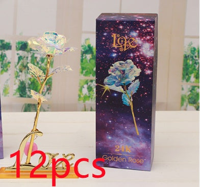 24K Luminous Color Gold Rose Flower Set