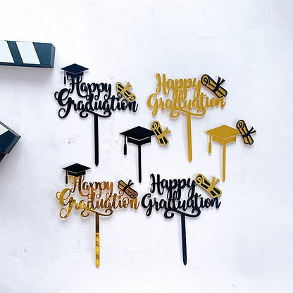 1Pc Graduation Party Decor Cake Toppers Acrylic Letter Hats Cake Flags Congrat Grad for Class Graduate Party Decorations