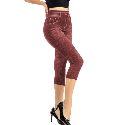 Stretch Bottoming Cropped Slim Fit Hip Raise Bedruckte Jeans für Damen