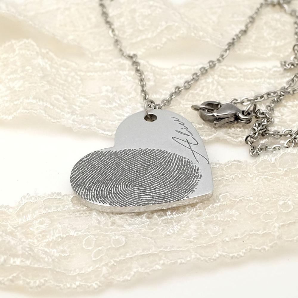 Personalized Fingerprint Necklace Custom Heart Necklace Name Necklace Memorial Gift Christmas Gift Valentines Day Gift