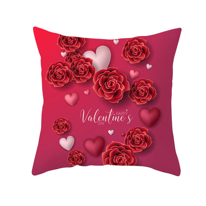 Valentine's Day Red Heart Linen Pillowcase