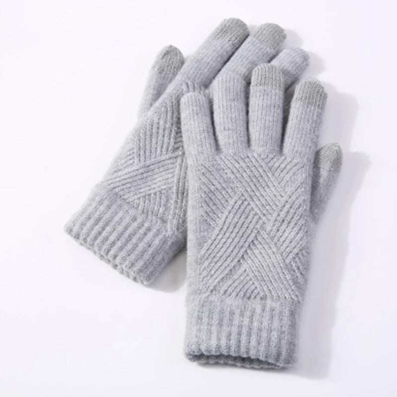 Autumn And Winter Double Layer Fleece-lined Thickened Knitting Gloves