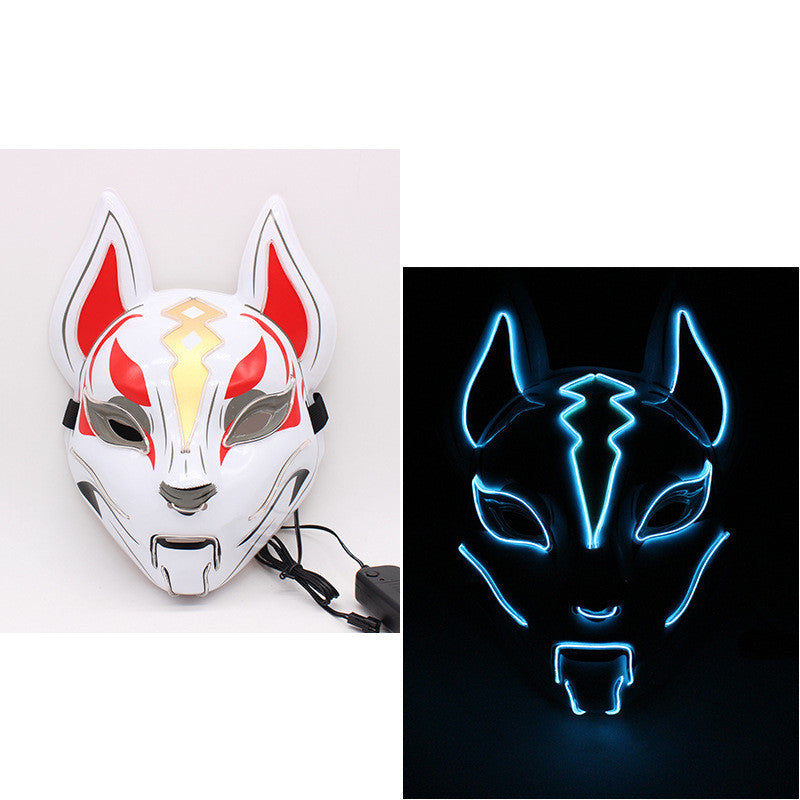 Glowing Cat Face Mask For Women Demon Slayer Cold Light Fox Mask Masquerade Cosplay Props Bar Haunted House Christmas Decor