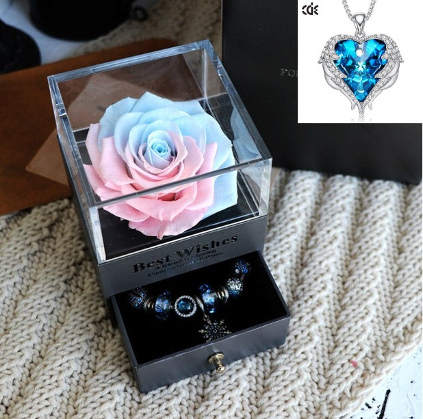 Valentines Day Gift Women Rose Jewelry Box Dried Flower Real Flowers Eternal Roses In Box