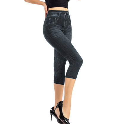 Stretch Bottoming Cropped Slim Fit Hip Raise Bedruckte Jeans für Damen