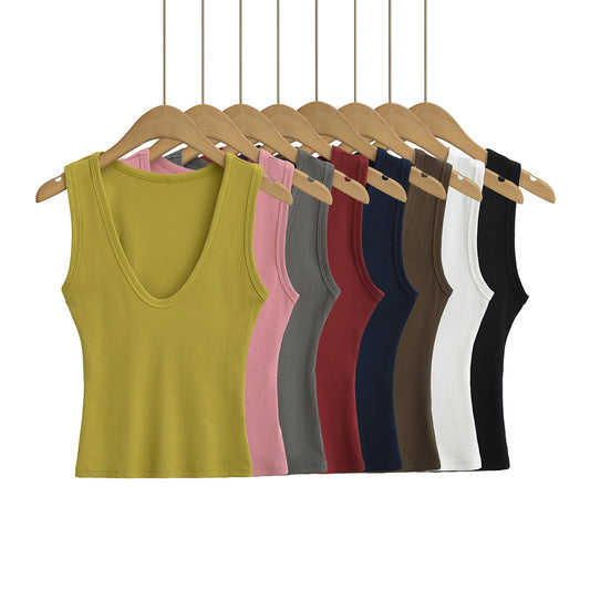 Women's Deep U-neck Vest Short Top