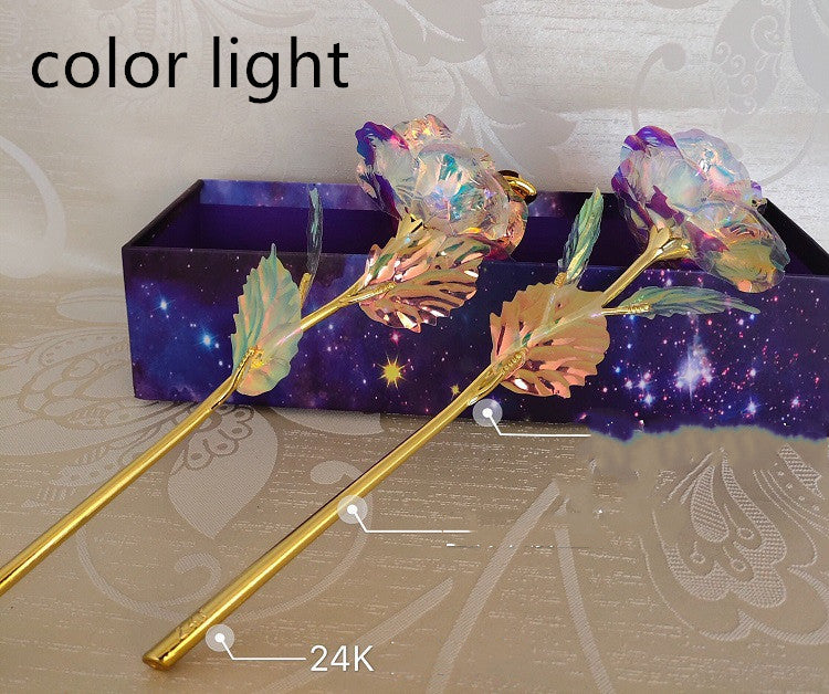 24K Luminous Color Gold Rose Flower Set