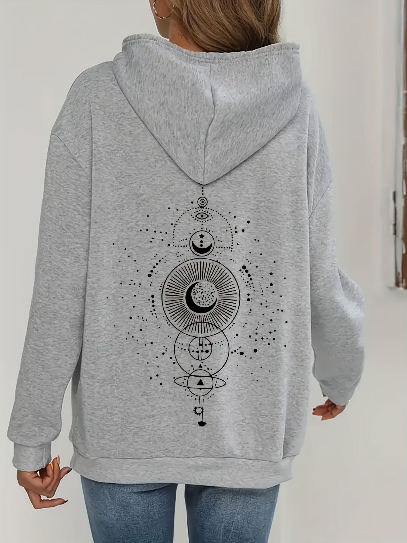 Lässiges Kapuzen-Sweatshirt mit Mond-Print