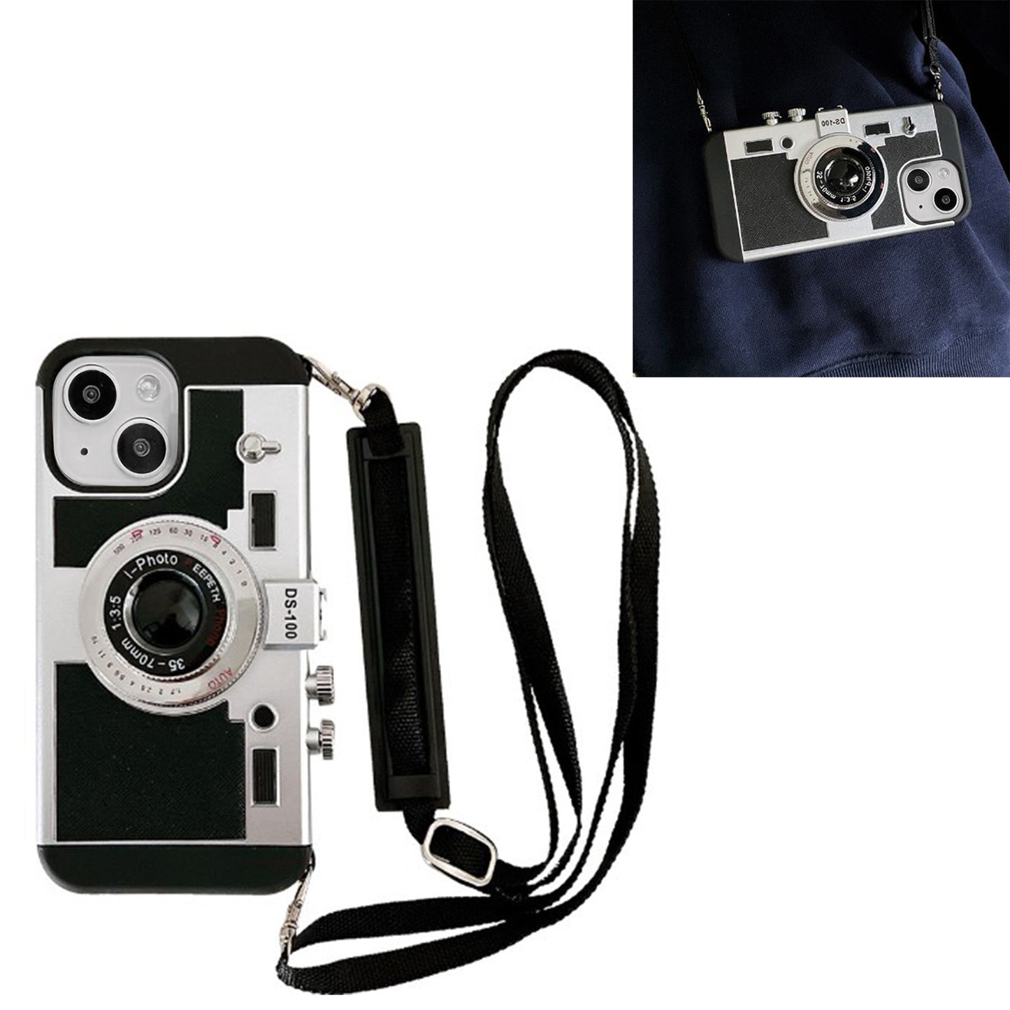 Vintage Camera Phone Case Protective Retro Camera Phone Case with Detachable Rope for IPhone 14