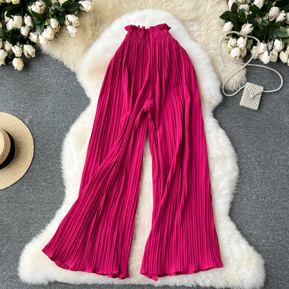 Slimming Slim Fit Draping Effect Wide Leg Pleated Pants