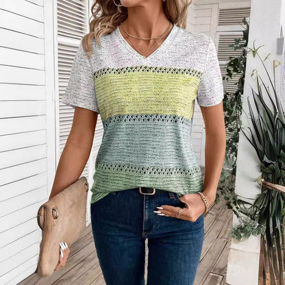 Printed Striped Casual Short-sleeved T-shirt