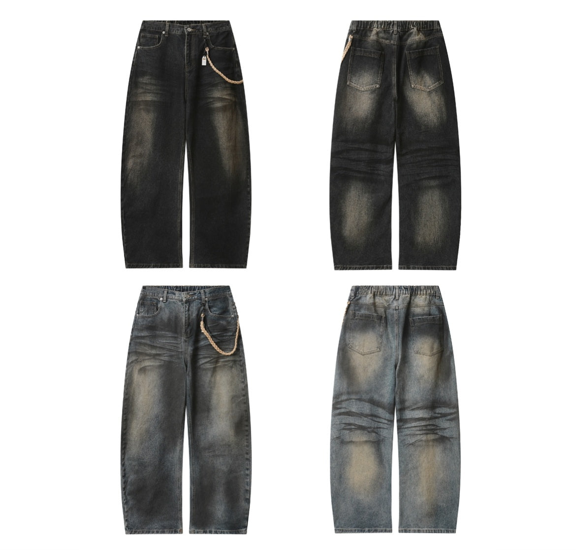 American-style Retro Washed Distressed Wide-leg Jeans