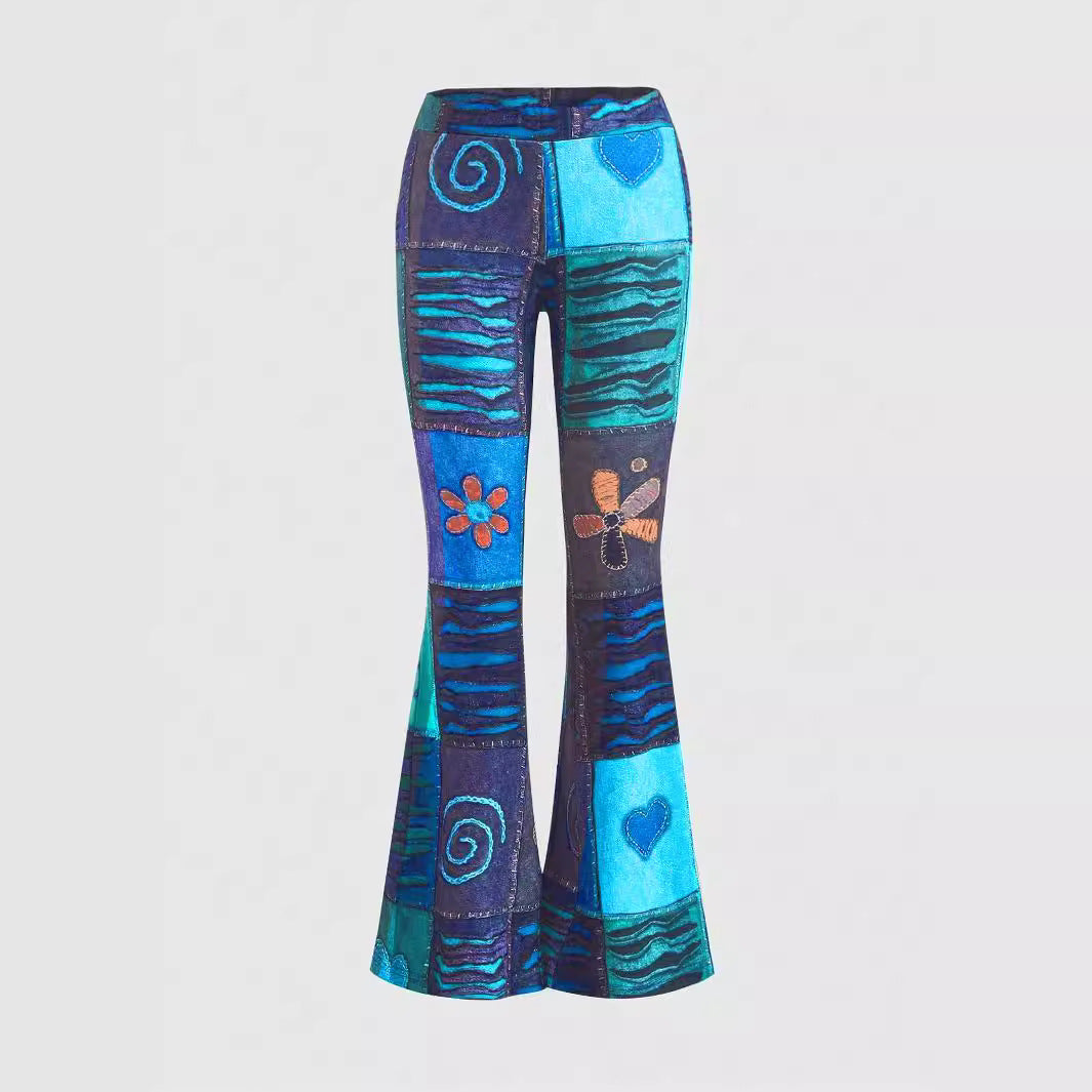 Pattern Abstract Art Style Personality Trend Tight Bootcut Pants