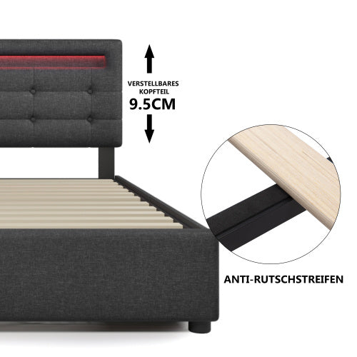 Holzstabgestell Mit LED-Beleuchtung Und Bettgestell Mit 4 Schubladen