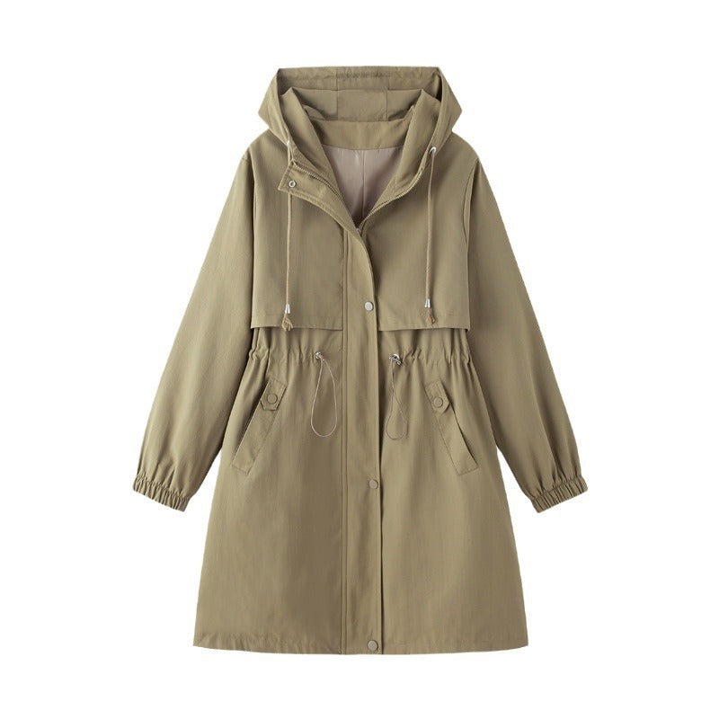 Early Autumn Casual Women's Windbreaker Loose Hooded Fashion Mid-length Slimming Coat