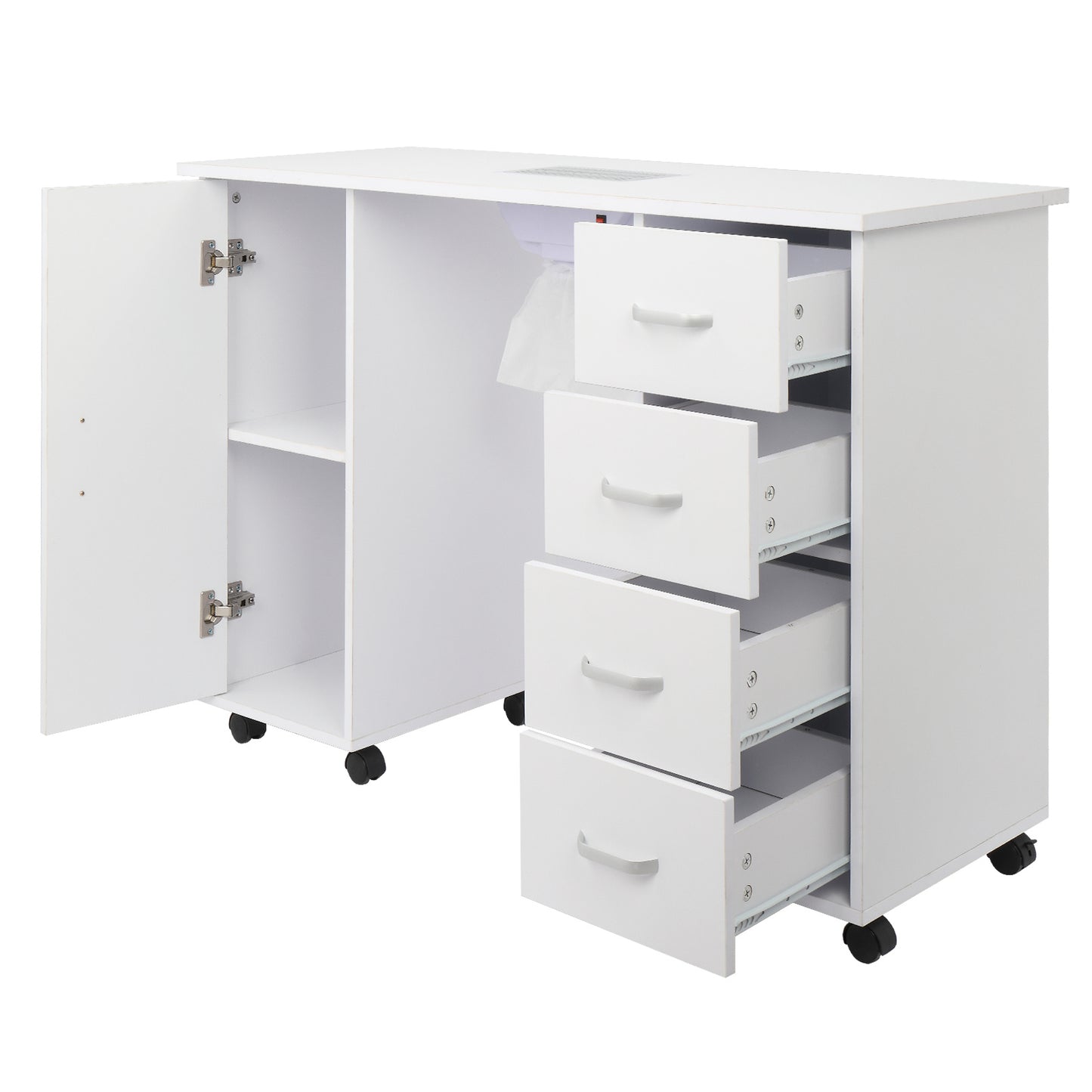 MDF Single Door 4 Drawers With Fans, White, Nail Art Table