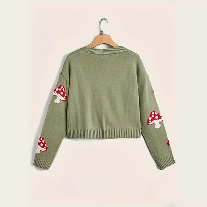 Cute Mushroom Button Knitted Cardigan