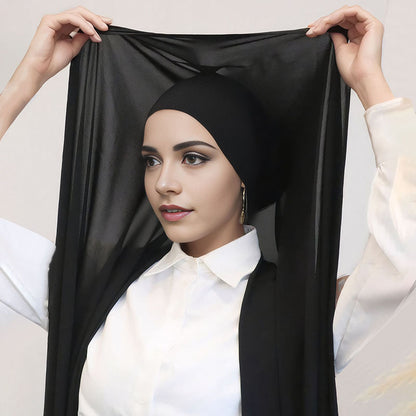 Chiffon Turban Pleated Drawstring Cap Suit Monochrome