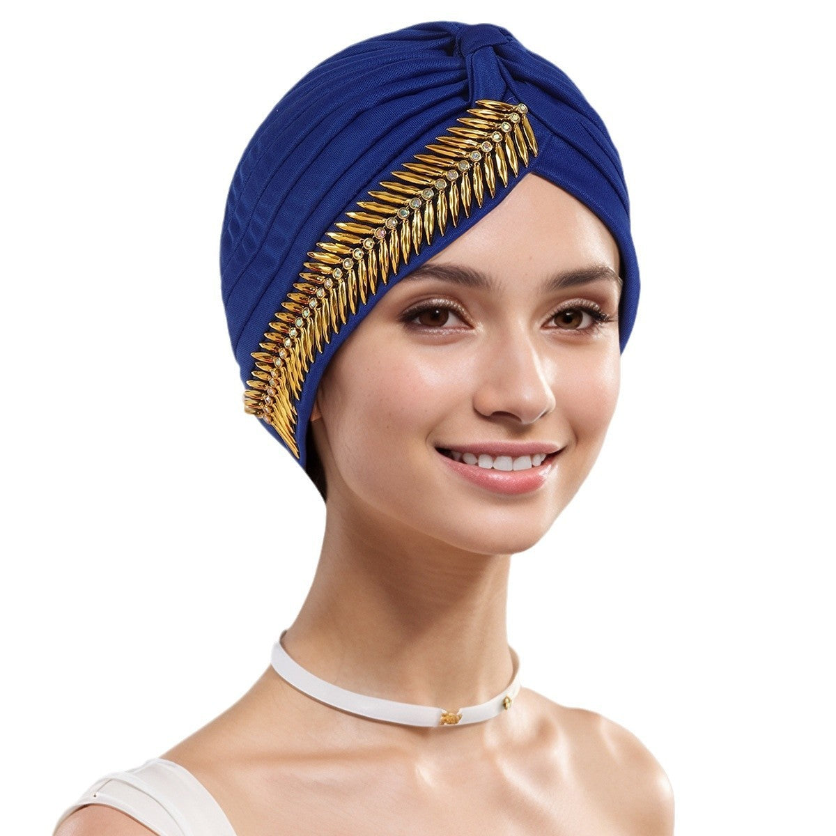 Nouă șapcă cu turban cu strasuri pentru femei, plisată elastică, eșarfă elegantă pentru cap Ramadan, șapcă chimio, pălărie africană de nuntă