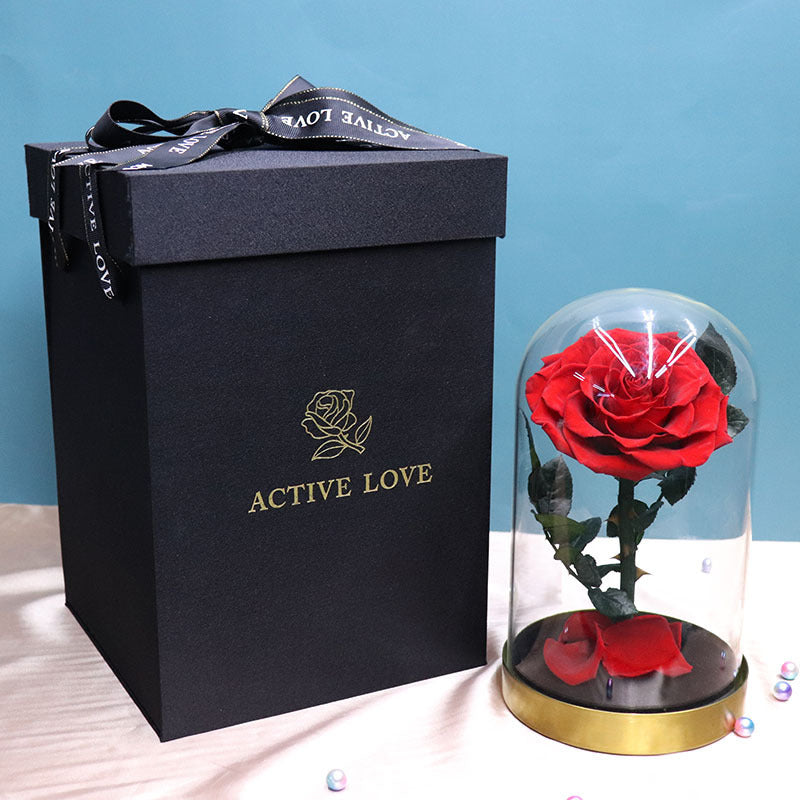 Metal Base Immortal Flower Glass Cover Gift Box