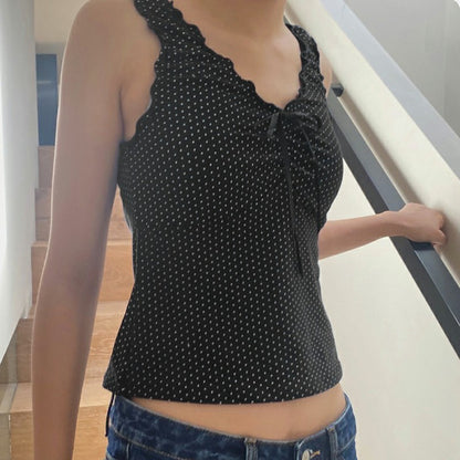 Women's Polka Dot Inner Knitted Sleeveless Top