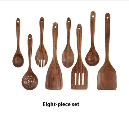 Thailand Teak Natural Wood Tableware Spoon Ladle Turner Long Rice Colander Soup Skimmer Cooking Spoons Scoop Kitchen Tool Set