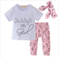 Infant Baby Girls Clothes Daddy's Little Girl T-shirt Cartoon Pants Headband Toddler Outfits Clothing Set