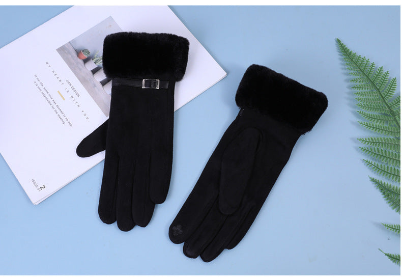 Outdoor Cycling Touch Screen Fleece Thickening Suede Gloves