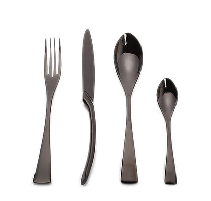 4PCS Set Black Stainless Steel Cutlery Korean Dinnerware Set Gifts Mirror Polishing Silverware Sets Scoop Knife and Fork Sets