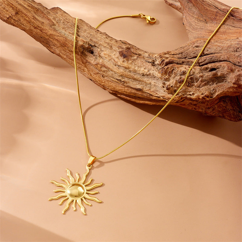 Fashion Special-interest Gold Plated Stainless Steel Sun Necklace