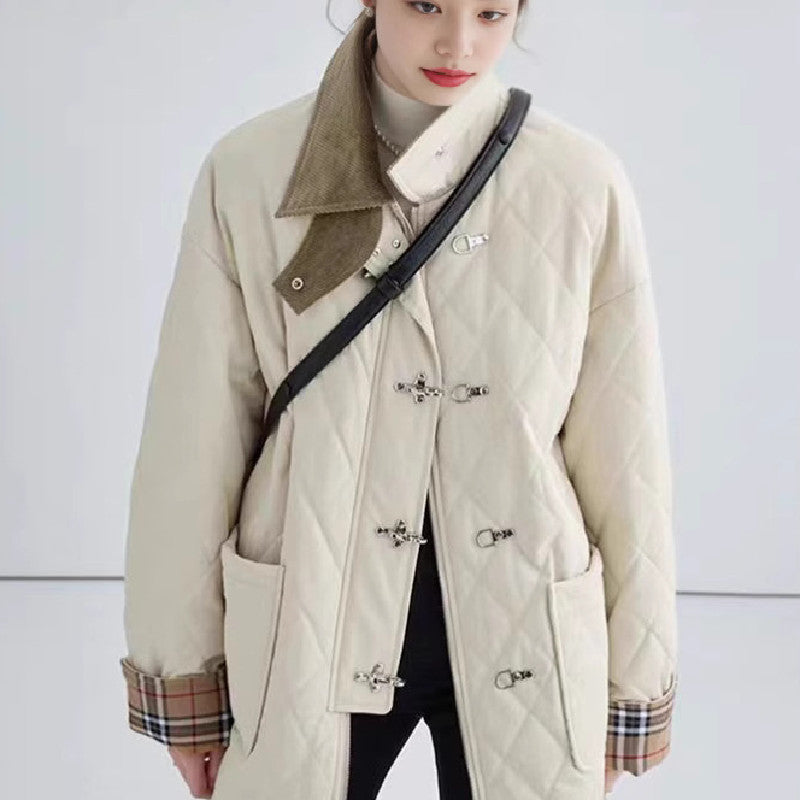 Polyester Cotton Women's Aircraft Buckle Quilted Trench Coat Coat