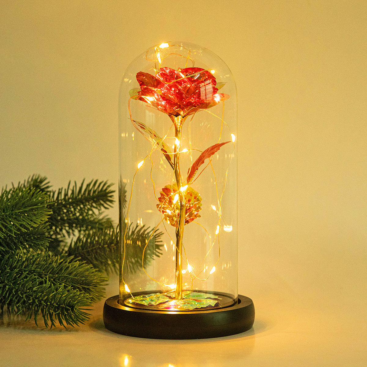 Enchanted Forever Rose Flower in Glass LED Light Christmas Decoration