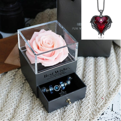 Valentines Day Gift Women Rose Jewelry Box Dried Flower Real Flowers Eternal Roses In Box