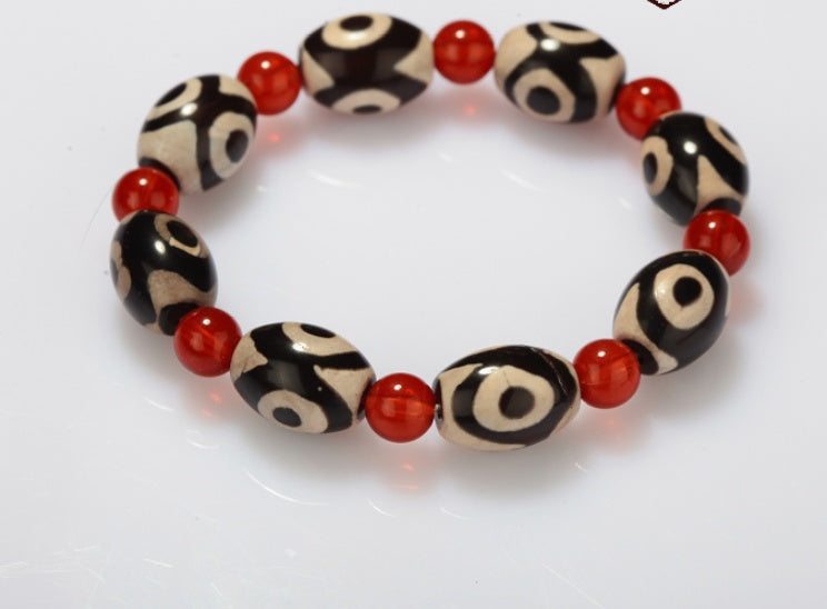 Three-eyed Dzi Bead Red Agate Beads Bracelet Bracelet