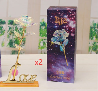 24K Luminous Color Gold Rose Flower Set