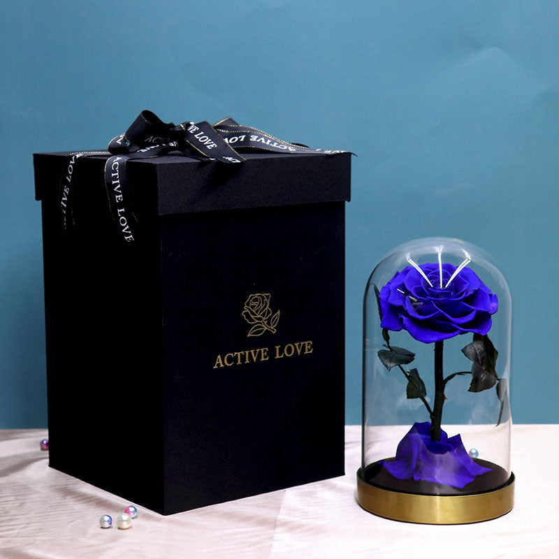 Metal Base Immortal Flower Glass Cover Gift Box