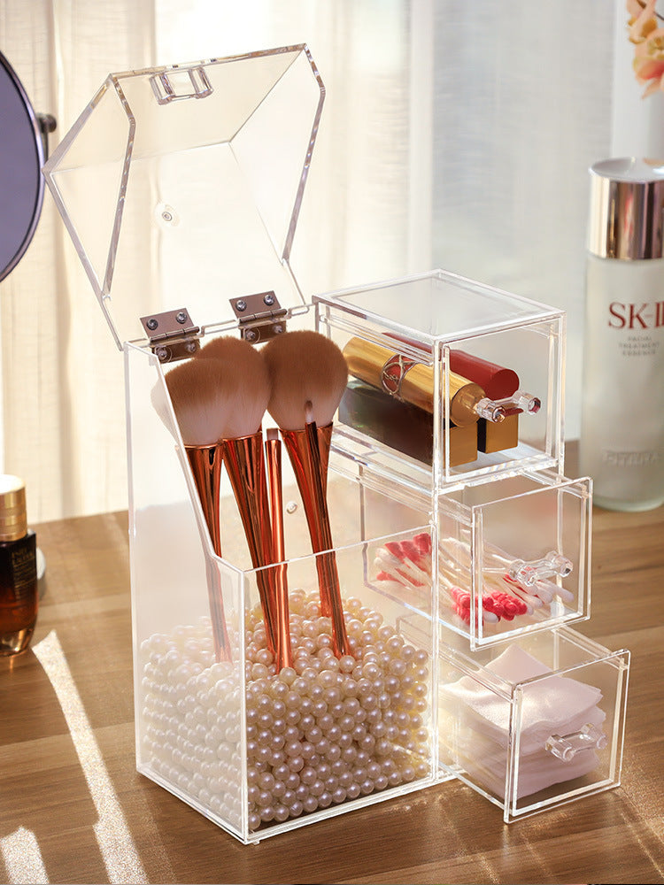 Clear Plastic Makeup Brush Storage Box with Cover Jewelry Earring Organizer Acrylic Makeup Organizer