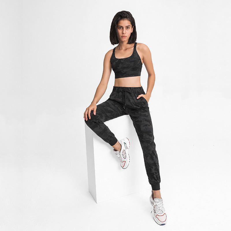 Simple Straight Sports And Leisure Elastic Ankle-tied Cropped Pants