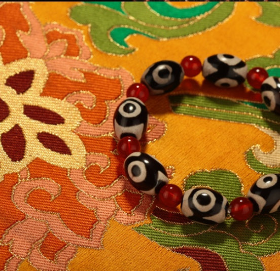 Three-eyed Dzi Bead Red Agate Beads Bracelet Bracelet