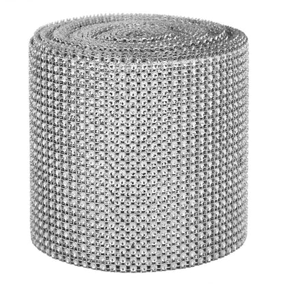 9m 24 Rows Electroplating Plastic Artificial Rhinestone Ribbon Mesh Wedding Clothing DecorationSilver