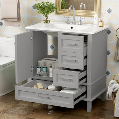 30 Bathroom Vanity , Modern Bathroom Cabinet With Sink Combo Set, Bathroom Storage Cabinet With A Soft Closing Door And 3 Drawers, Solid Wood Frame