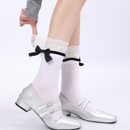 Sosete japoneze Jk Bowknot Sweet Lace Lolita Mijlocul gambei