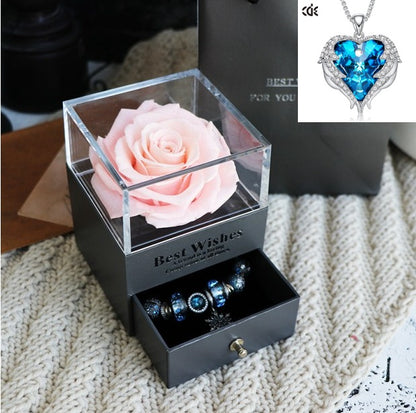 Valentines Day Gift Women Rose Jewelry Box Dried Flower Real Flowers Eternal Roses In Box