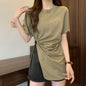 Cotton Irregular Split Short-sleeved T-shirt Women's Summer